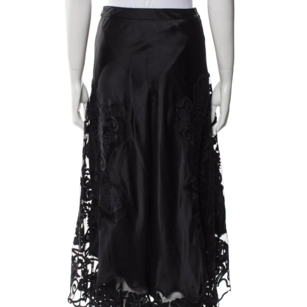Black Lace-Trim Satin Maxi Skirt - Picture 7 of 8